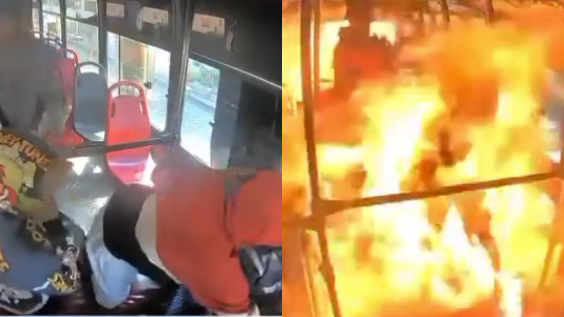 Momento en que se desata el incendio en el bus