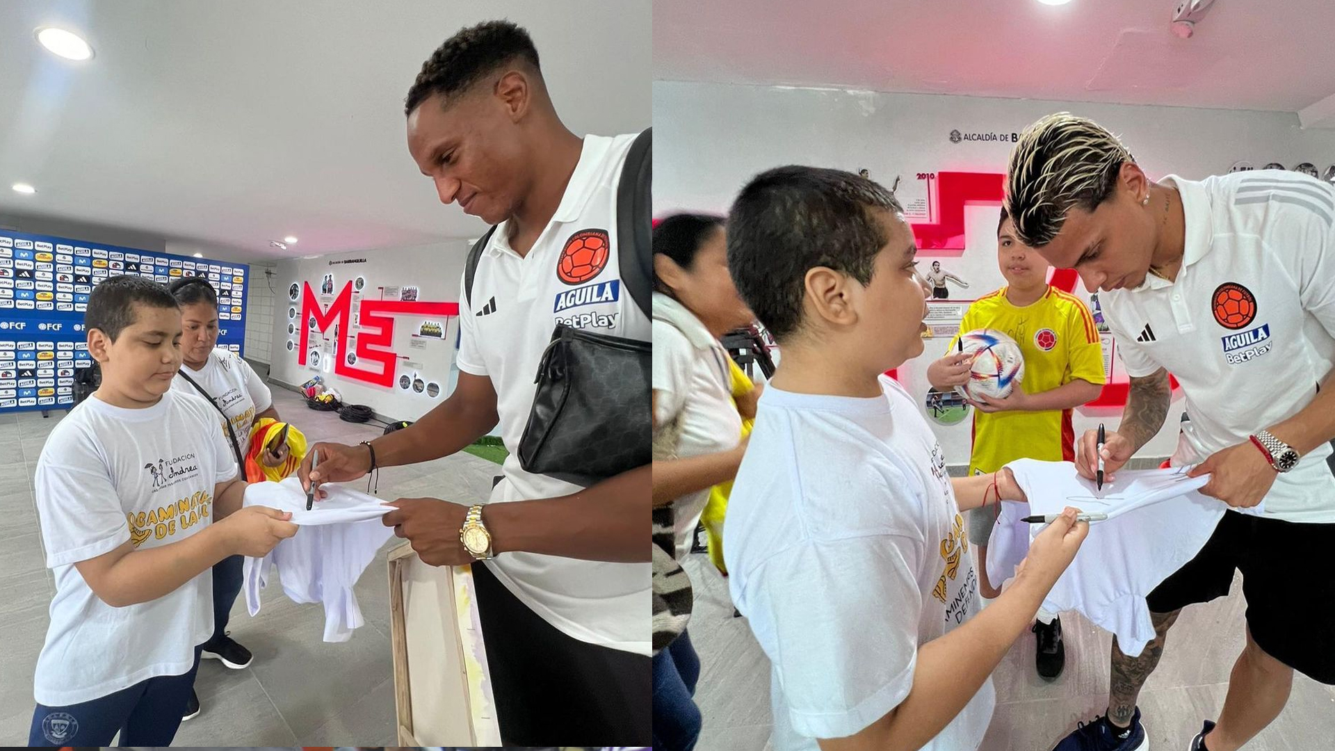 Los niños comparten junto a Yerry Mina y Richard Ríos