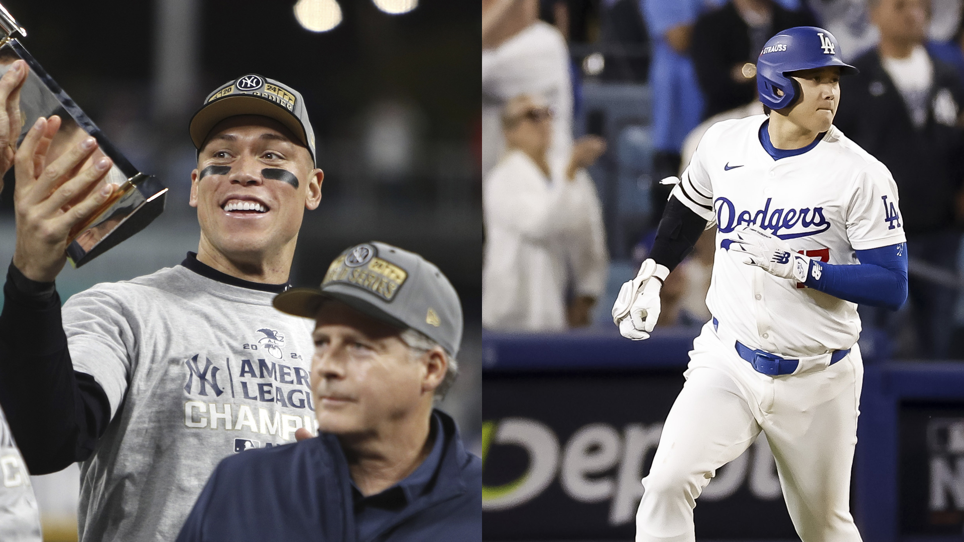 A la izquierda Aaron Judge, pelotero de los Yanquis; a la derecha Shohei Ohtani, estrella de los Dodgers