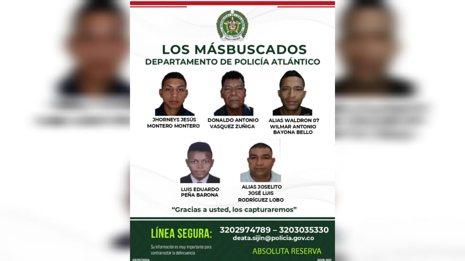 Los cinco más buscados por delitos en el Atlántico.