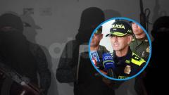 El coronel Jorge Urquijo en rueda de prensa y en el fondo la imagen de tres de los hombres que aparecieron en el video