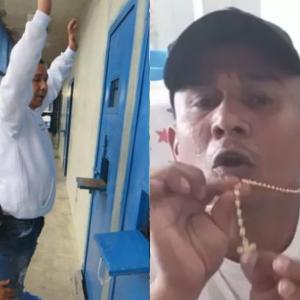 Alias Negro Ober durante un operativo realizado en su celda, a la derecha, y a la izquierda en el video amenazando a los comerciantes desde prisión