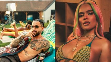 Maluma a la derecha y Karol G a la izquierda